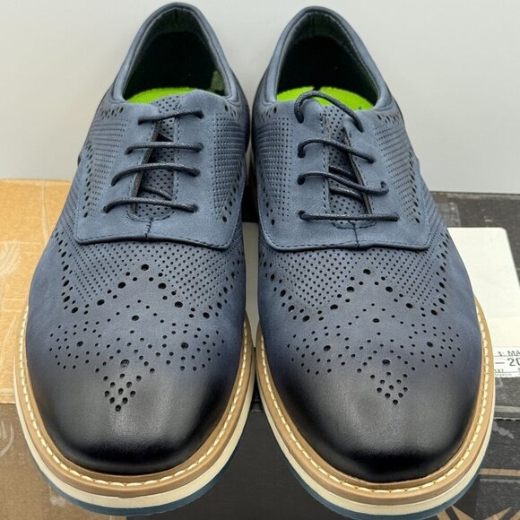 Vance Patrick Navy Brogue Dress Shoes Lace-Up Perforated Cushioned Non-Slip 9.5 - Picture 2 of 10